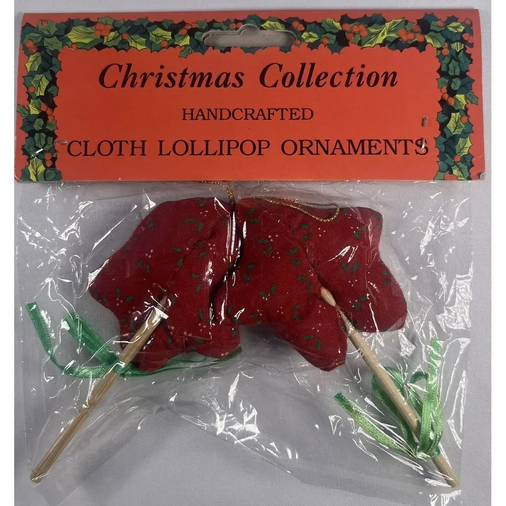 Vintage Fabric Plush 24 Christmas Tree Ornaments Lollipop Style Holly Berry Lot‎